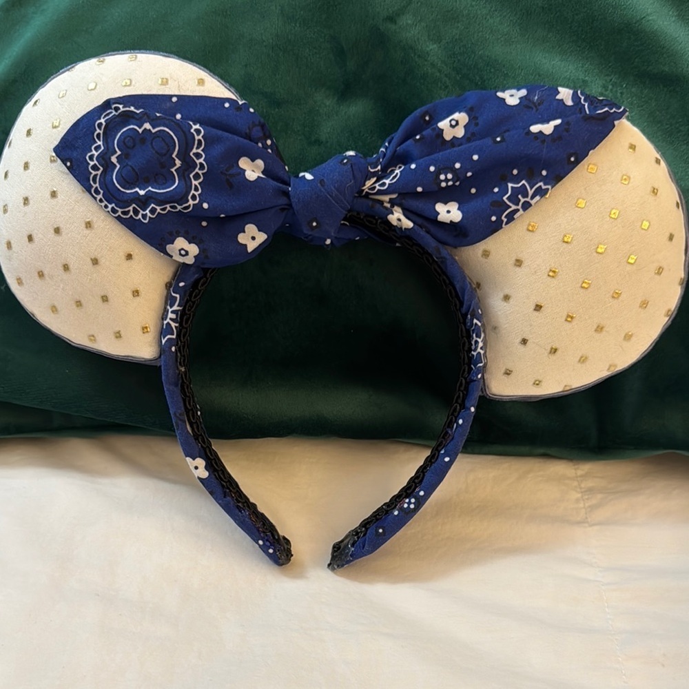 Disney Blue and White Bow Headband with Gold Accents